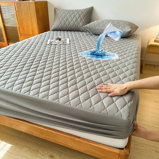 Quilted Waterproof Mattress Protector Double Bed Grey