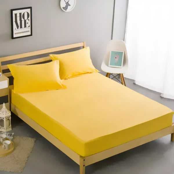 Jersey Fitted Sheet - 100% Cotton Stretchable Bed Sheet -Yellow