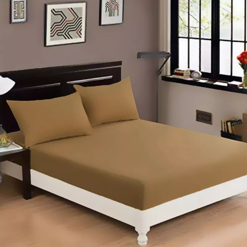 Jersey Fitted Sheet - 100% Cotton Stretchable Bed Sheet -Camel Brown