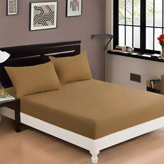 Jersey Fitted Sheet - 100% Cotton Stretchable Bed Sheet -Camel Brown