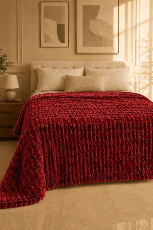 TEXTURED PLUSH BLANKET – RASPBERRY RED
