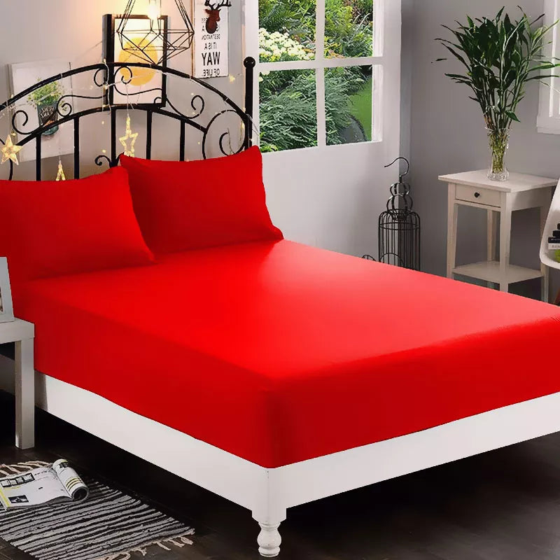 Jersey Fitted Sheet - 100% Cotton Stretchable Bed Sheet -Red