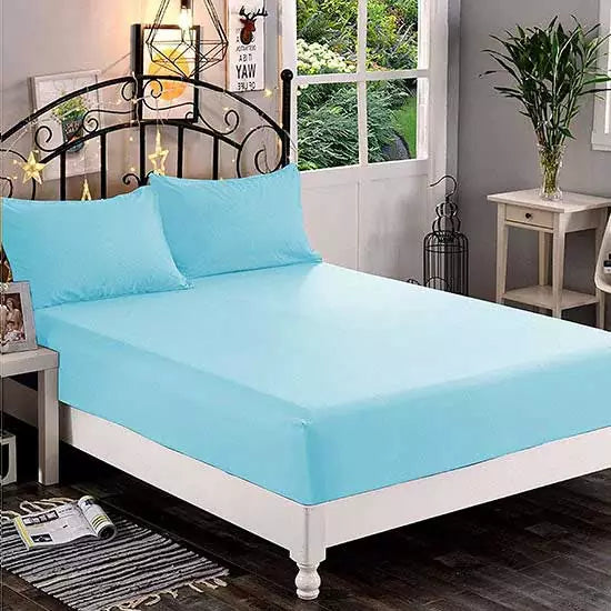 Jersey Fitted Sheet - 100% Cotton Stretchable Bed Sheet -Sky Blue