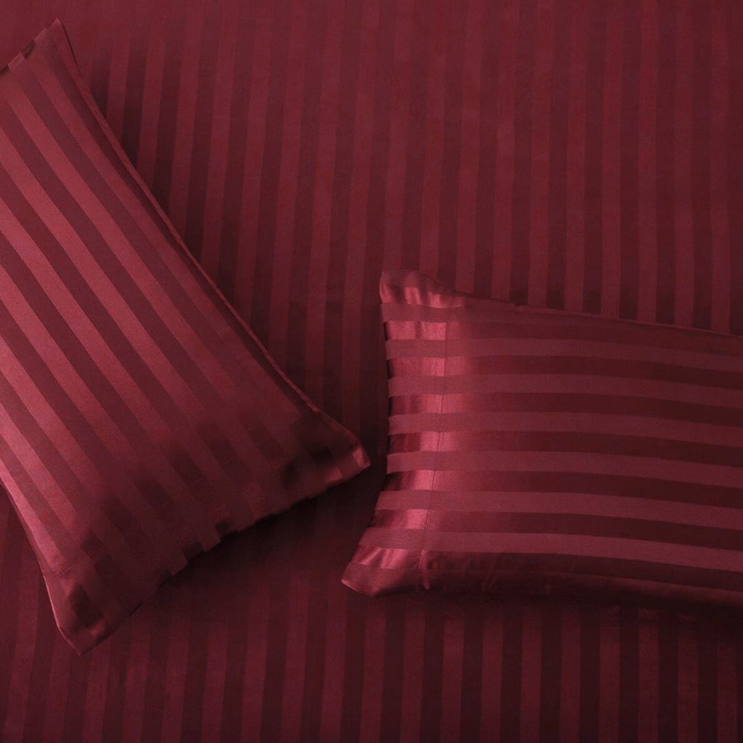 Cotton Sateen Stripe Fitted Sheet 3 Pcs - Maroon