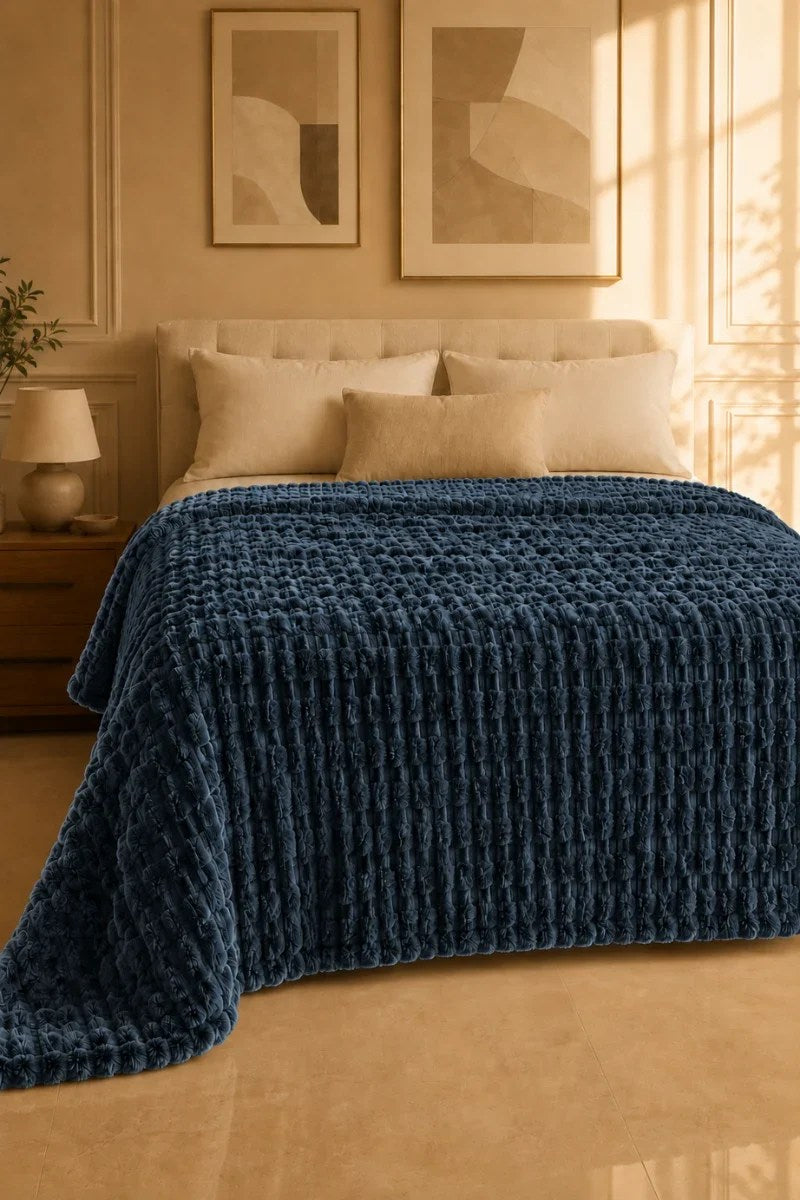 TEXTURED PLUSH BLANKET - DEEP SLATE BLUE