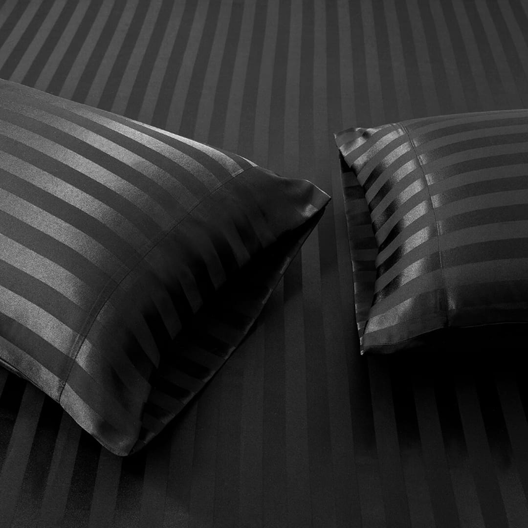 Cotton Sateen Stripe Fitted Sheet 3 Pcs - Black