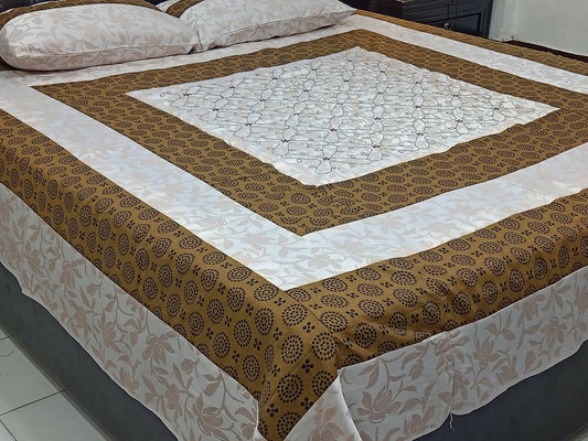 Bedsheet Embroidered Patch Work King Size BedSheets Brown