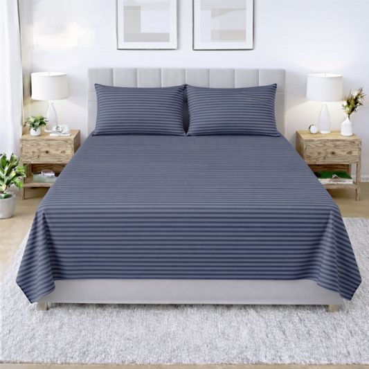 Premium Striped Flat Bedsheet Set Grey - King Size