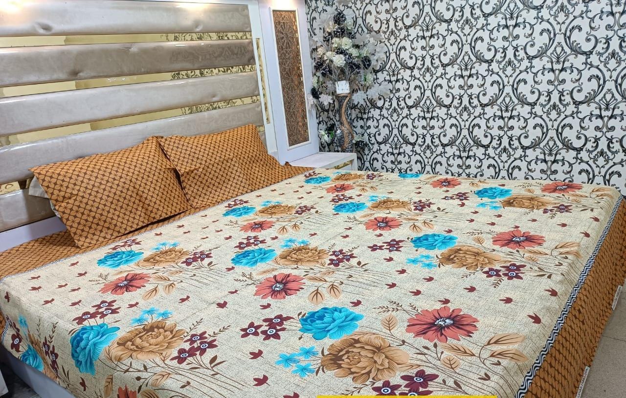 Salonika 3-Piece Mix Cotton King Size Bedsheet with Pillow Covers