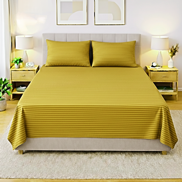 Premium Striped Flat Bedsheet Set Golden - King Size