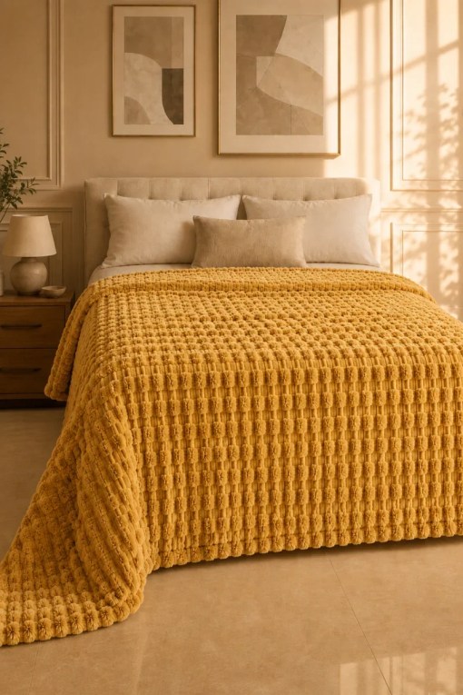 TEXTURED PLUSH BLANKET – GOLDEN MUSTARD