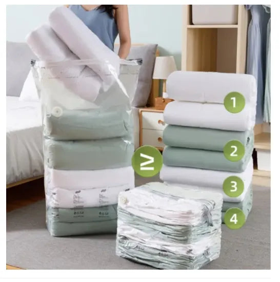 Vacuum Storage Bags 5 Pack with Hand Pump | Reusable Space Saving Compression Bags for Clothes, Blankets, Quilts, Pillows, Bedding etc.