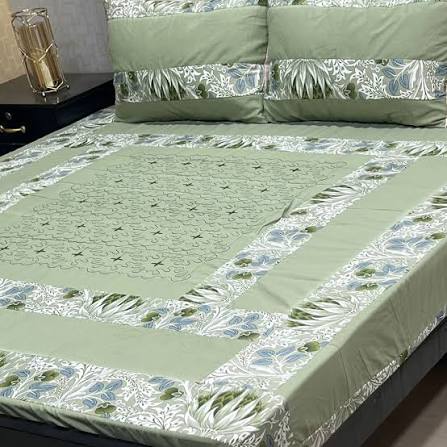 Bedsheet Embroidered Patch Work King Size BedSheets Green