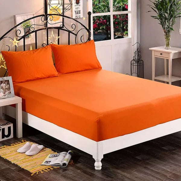 Jersey Fitted Sheet - 100% Cotton Stretchable Bed Sheet -Orange