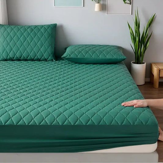 Quilted Waterproof Mattress Protector Double Green