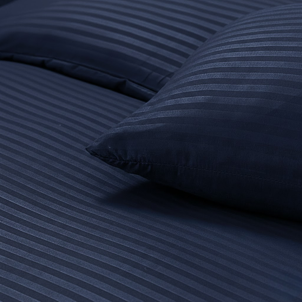 Premium Striped Flat Bedsheet Set Navy Blue - King Size