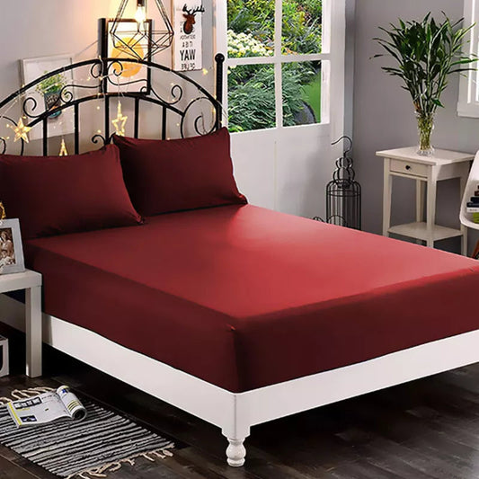 Jersey Fitted Sheet - 100% Cotton Stretchable Bed Sheet -Mehroon