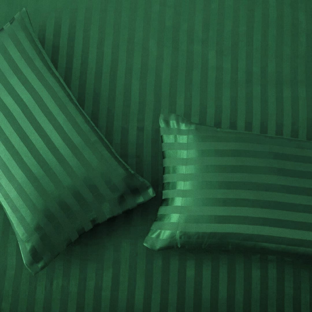 Cotton Sateen Stripe Fitted Sheet 3 Pcs - Green