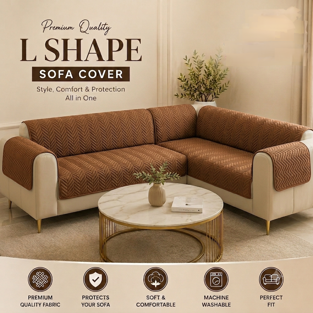 L Shape Zigzag Ultrasonic Quilted Sofa Cover Coffee