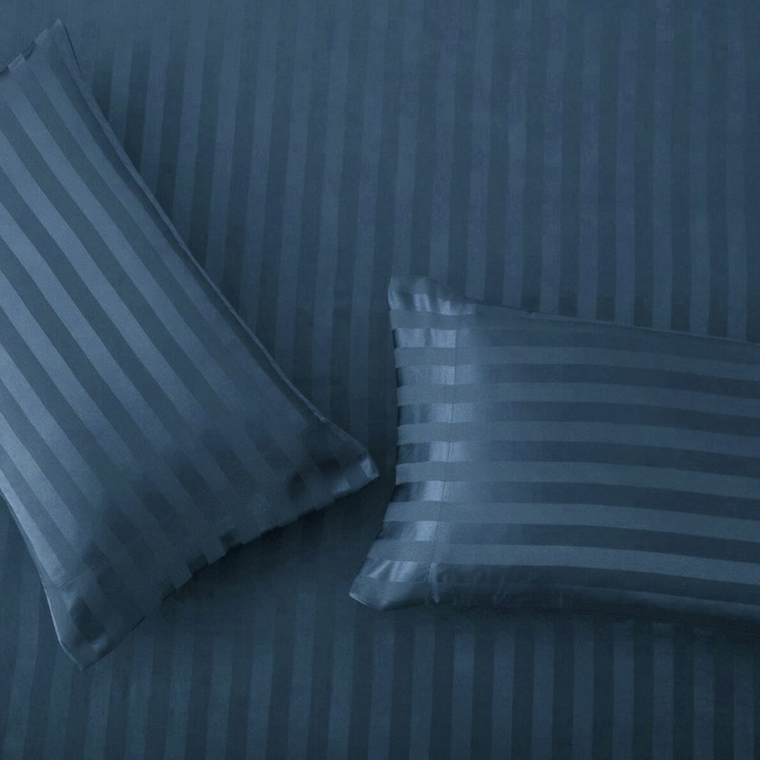 Cotton Sateen Stripe Fitted Sheet 3 Pcs - Blue