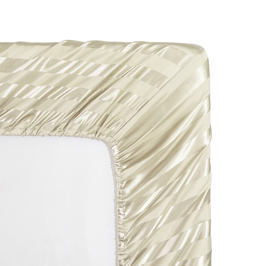Cotton Sateen Stripe Fitted Sheet 3 Pcs - off-white