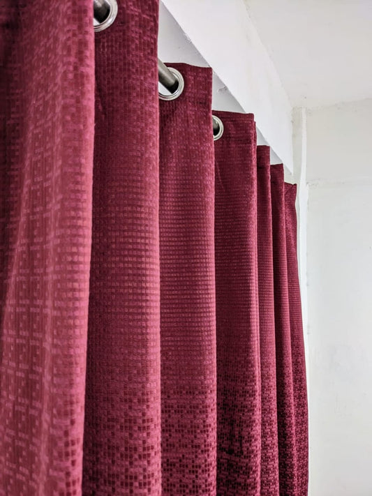 Plain Jacquard Curtain maroon
