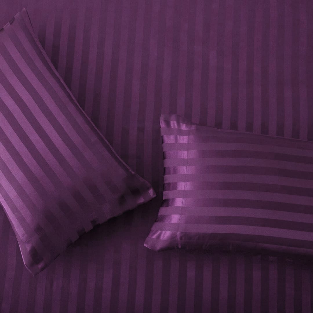 Cotton Sateen Stripe Fitted Sheet 3 Pcs - Purple