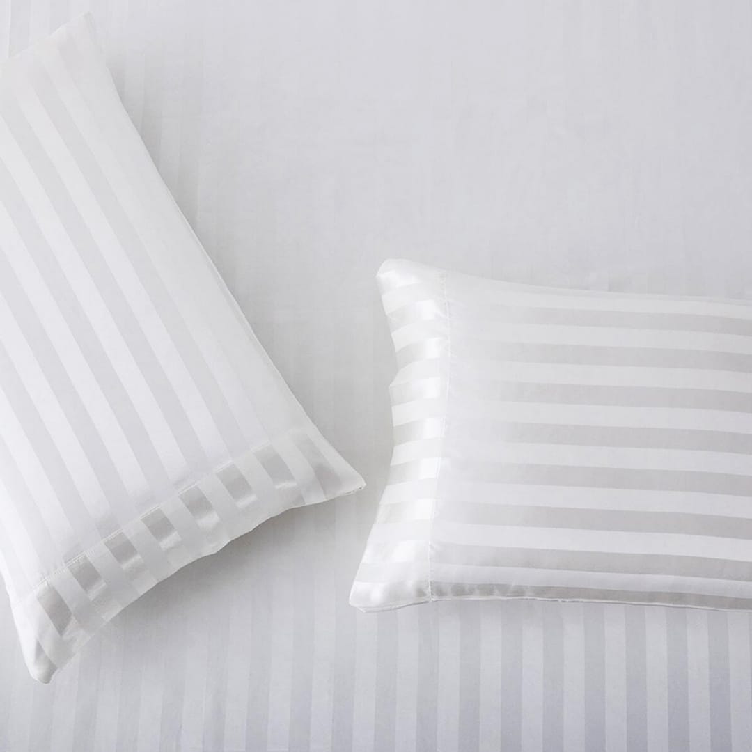 Cotton Sateen Stripe Fitted Sheet 3 Pcs - White