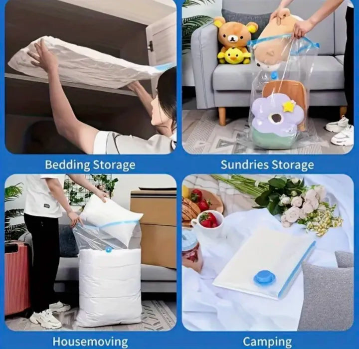 Vacuum Storage Bags 5 Pack with Hand Pump | Reusable Space Saving Compression Bags for Clothes, Blankets, Quilts, Pillows, Bedding etc.