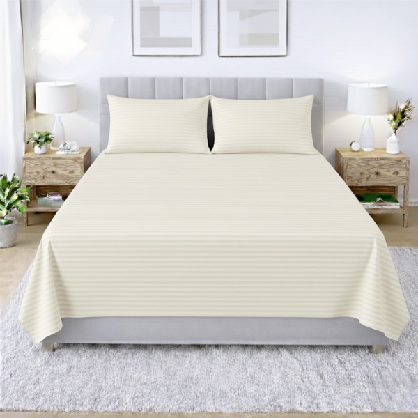 Premium Striped Flat Bedsheet Set Off White - King Size