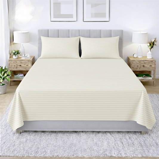 Premium Striped Flat Bedsheet Set Off White - King Size