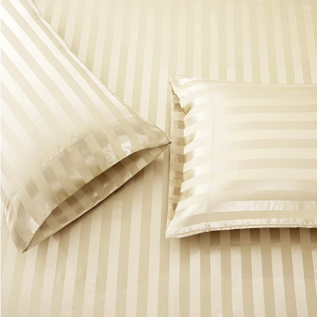 Cotton Sateen Stripe Fitted Sheet 3 Pcs - off-white