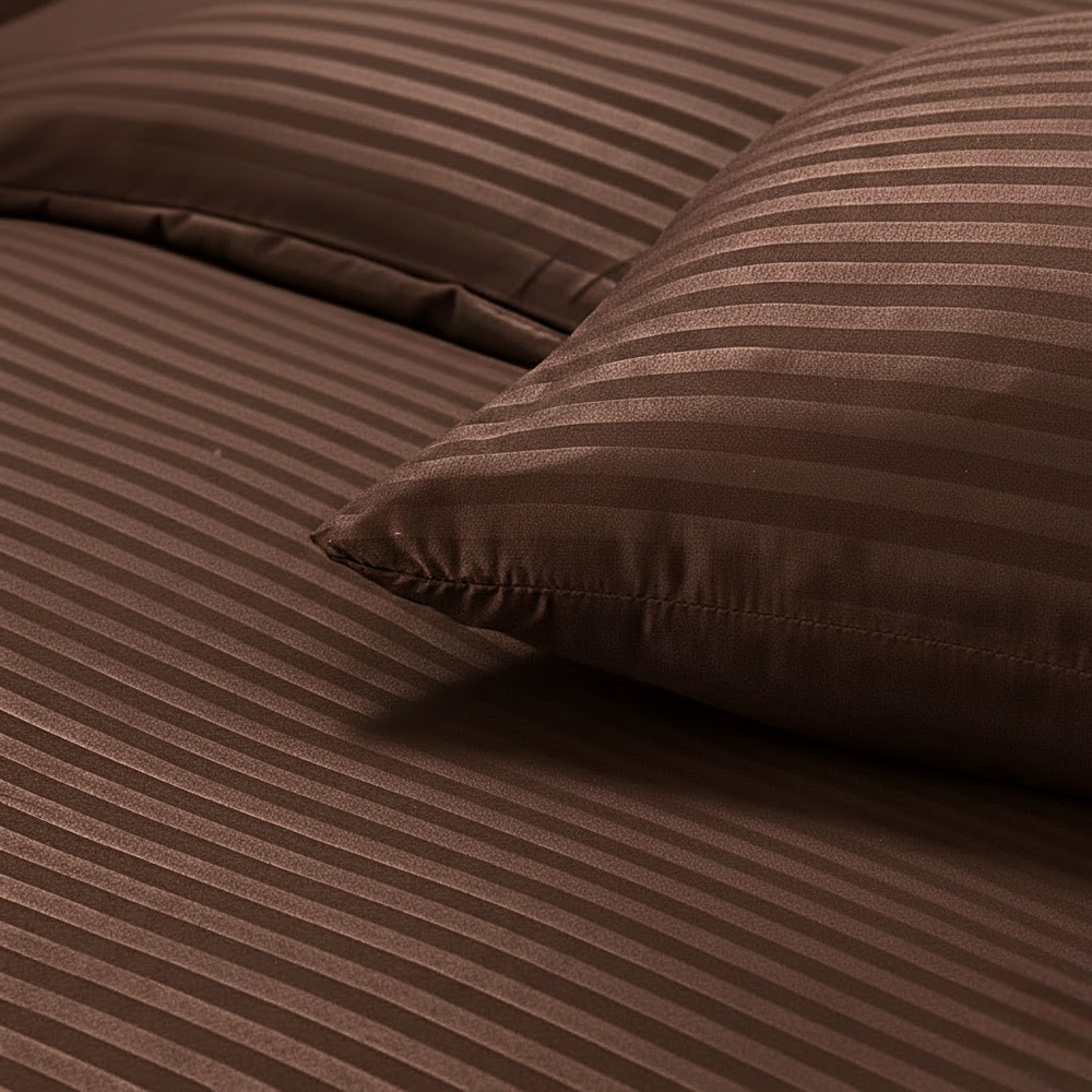 Premium Striped Flat Bedsheet Set Chocolate Brown - King Size