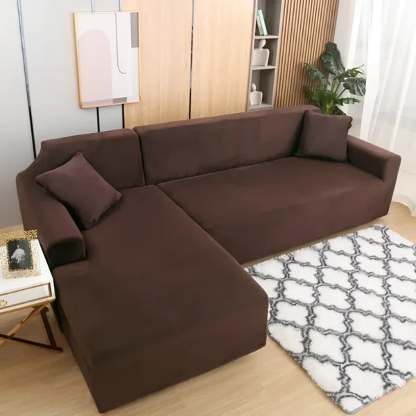 L-Shape Fitted Jersey Sofa Cover - Brown