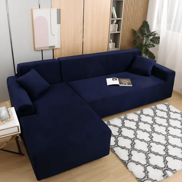 L-Shape Fitted Jersey Sofa Cover - Dark Blue