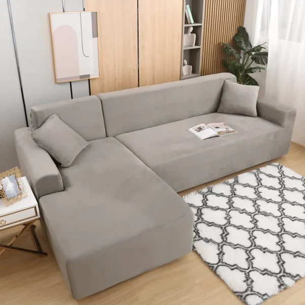 L-Shape Fitted Jersey Sofa Cover - Light Grey