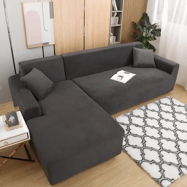 L-Shape Fitted Jersey Sofa Cover - Grey