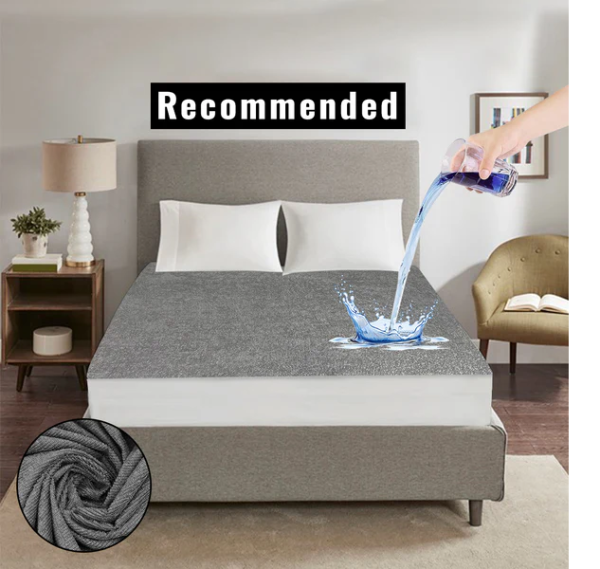 Terry Cotton Waterproof Mattress Protector Grey Color Fitted Style