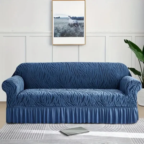 Zebra, Velvet Sofa Cover Navy Blue