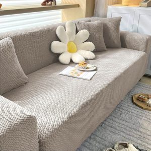 Stripe Velvet Sofa Cover (Beige)