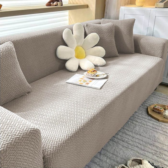 Stripe Velvet Sofa Cover (Beige)