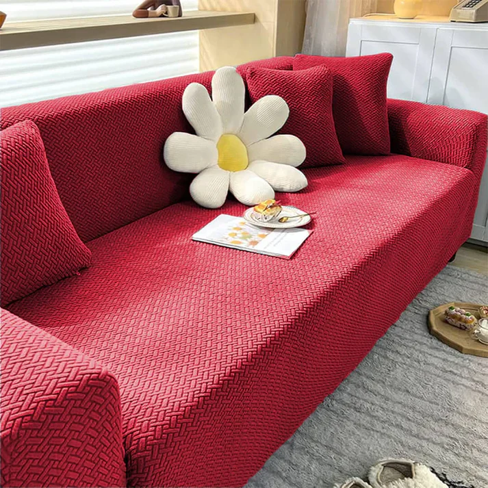 Stripe Velvet Sofa Cover (Maroon)