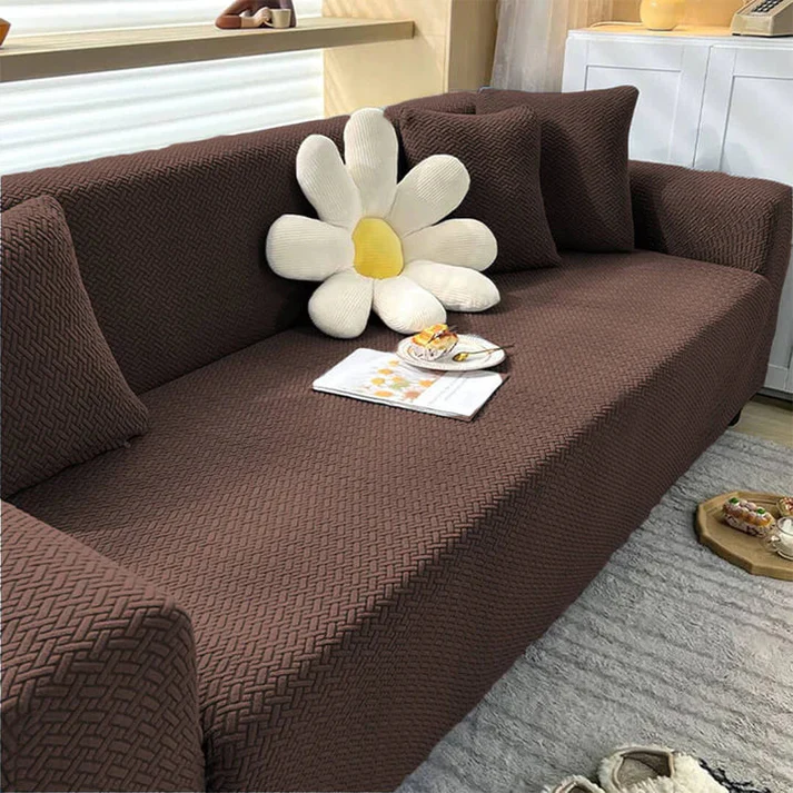 Stripe Velvet Sofa Cover (Brown)