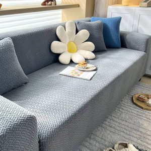 Stripe Velvet Sofa Cover (Grey)