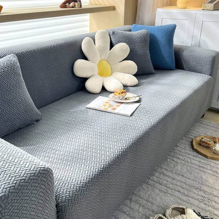 Stripe Velvet Sofa Cover (Grey)