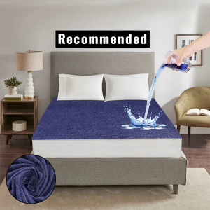 Terry Cotton Waterproof Mattress Protector Blue Color Fitted Style