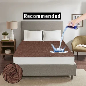 Terry Cotton Waterproof Mattress Protector Brown Color Fitted Style