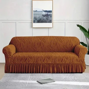 Zebra, Velvet Sofa Cover Copper Brown
